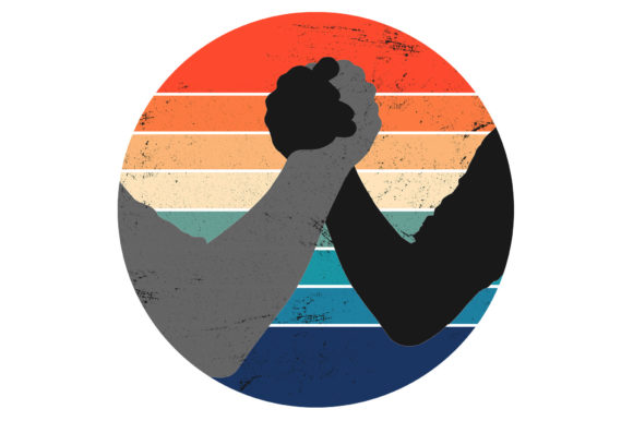Arm Wrestling Men Fighting Retro Sunset