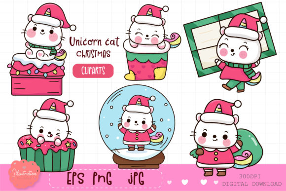 Christmas Unicorn Cat Santa Kawaii Png